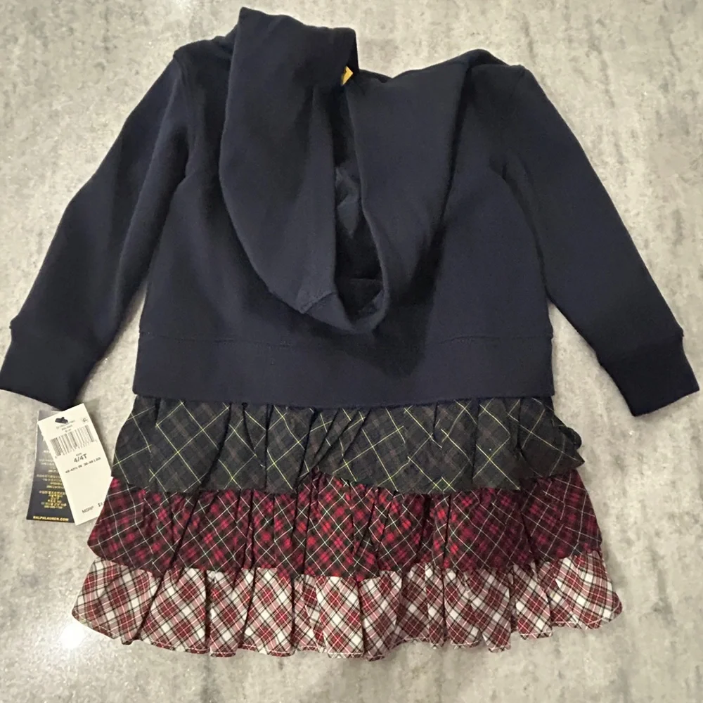 Polo Ralph Lauren Navy Blue Kids Hoodie with Plaid Skirt   Size 4/4T